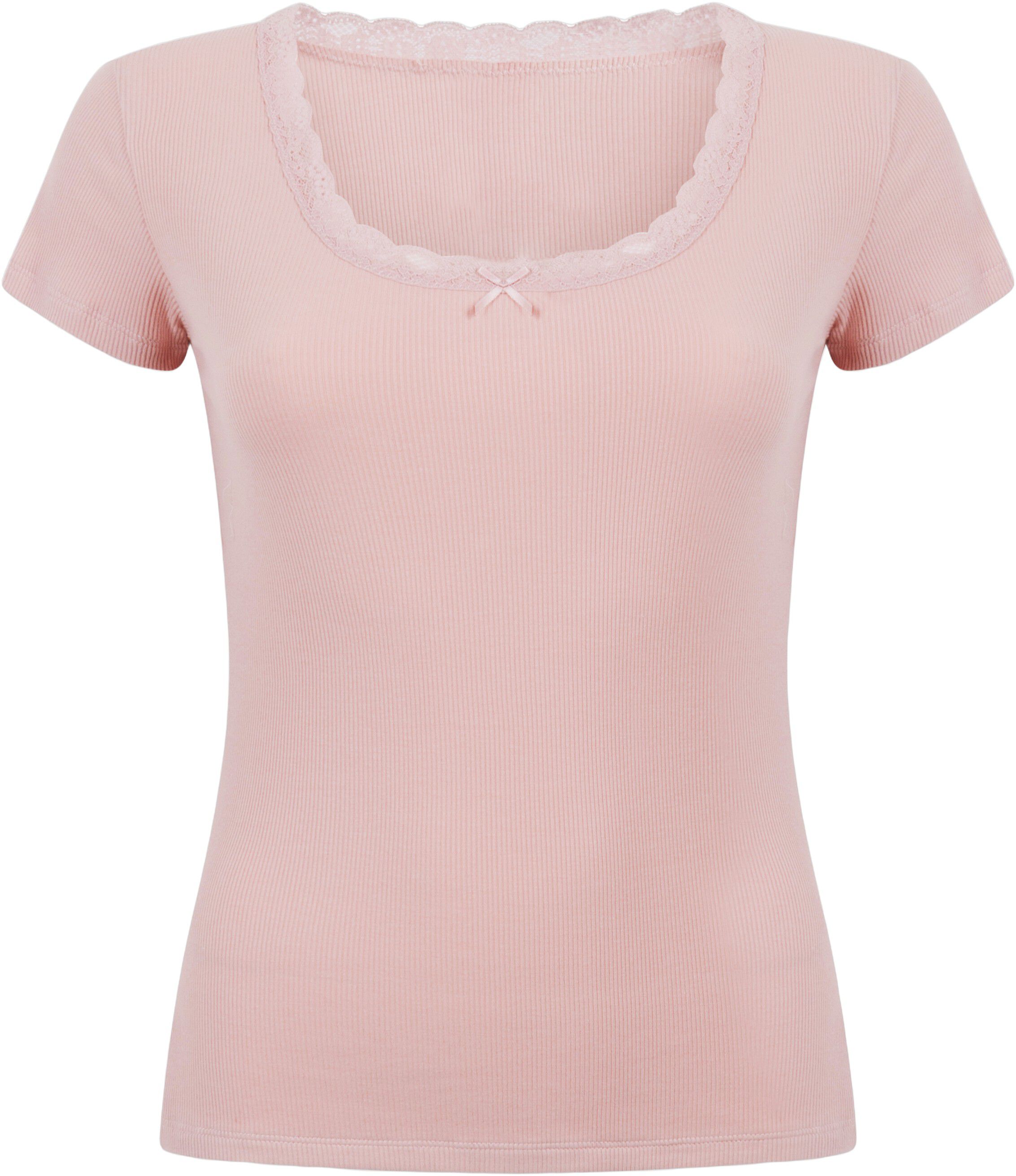 PJ SS RIB LACE CONTRAST