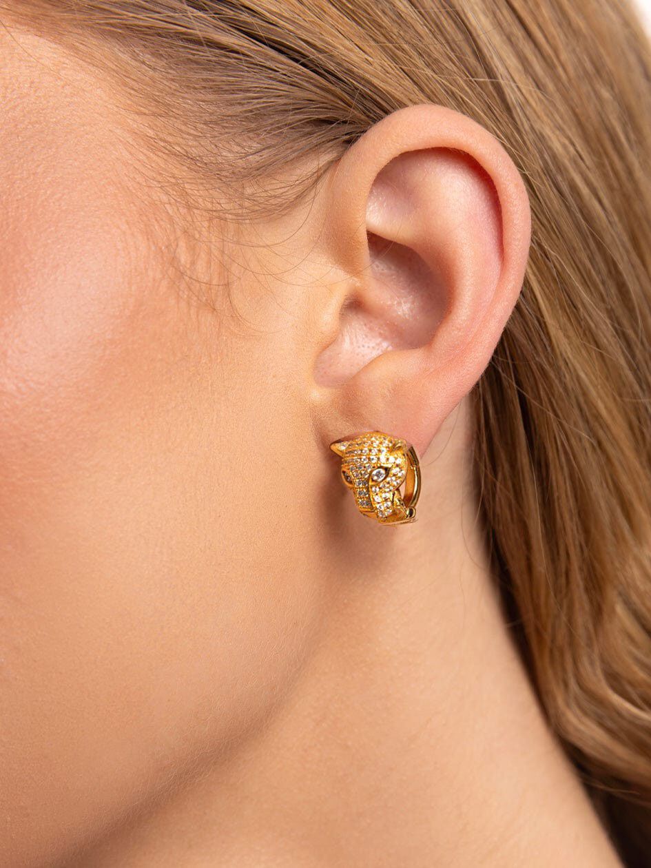 Women's Sterling Silver Panther Huggie Earrings