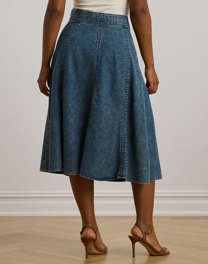 Denim Drawcord Midi Skirt