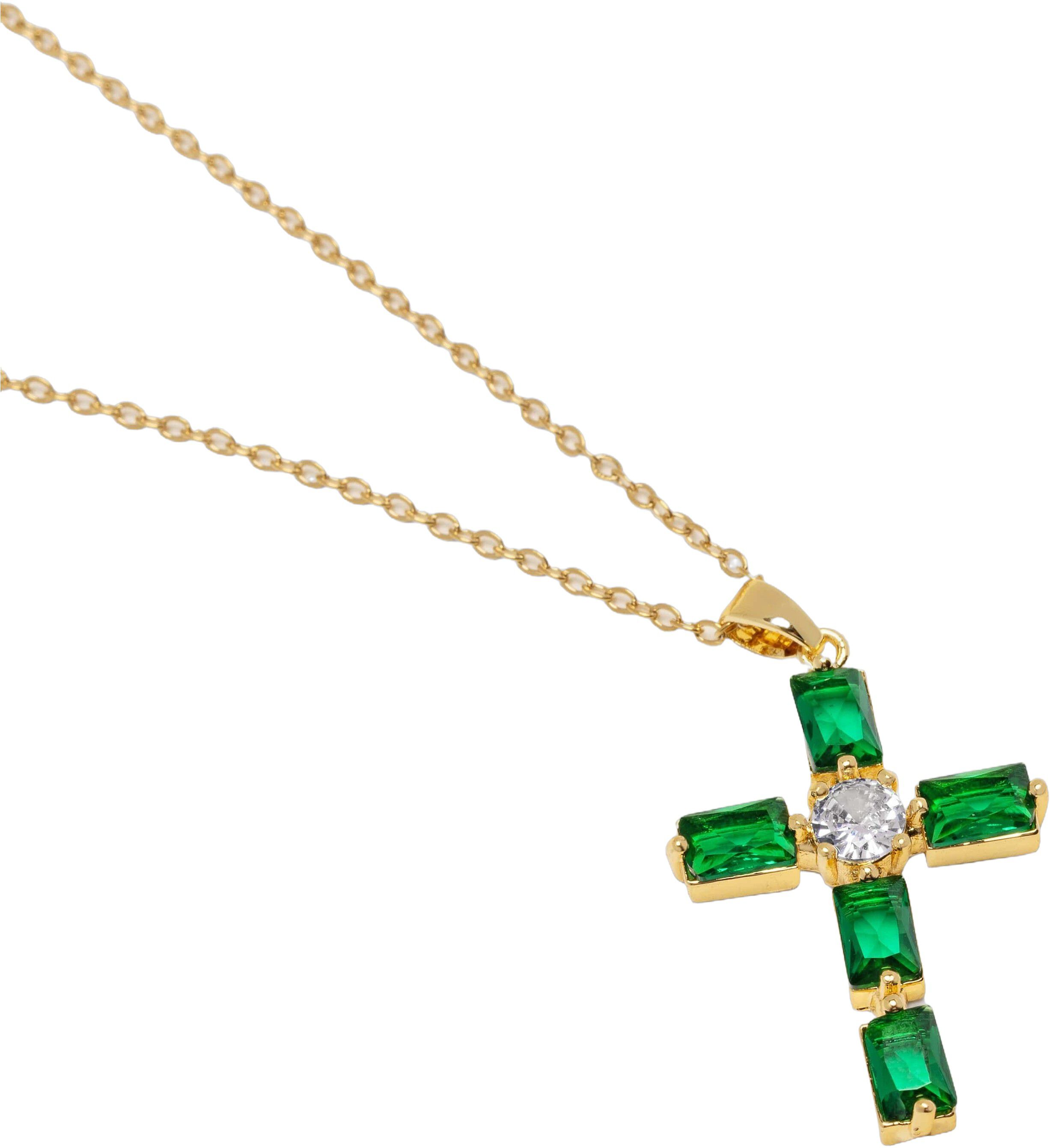 Women's Green CZ Cross Necklace