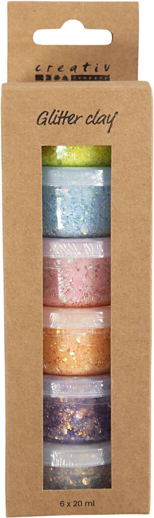 Glitter Clay, 6x20ml.