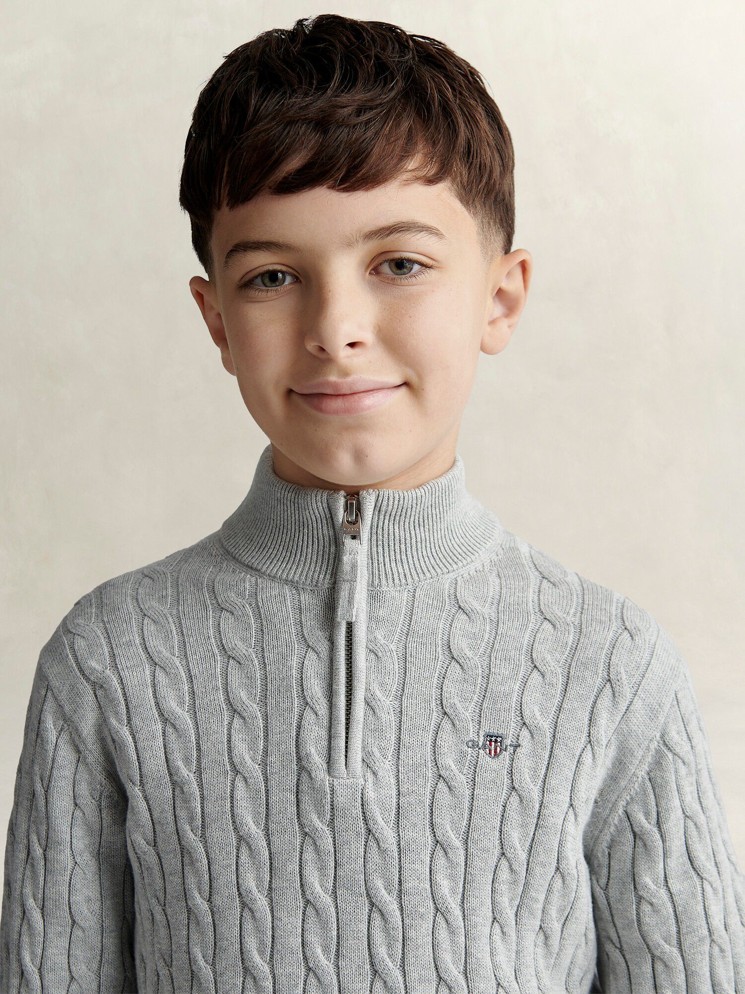 Shield Cotton Cable Half Zip Sweater