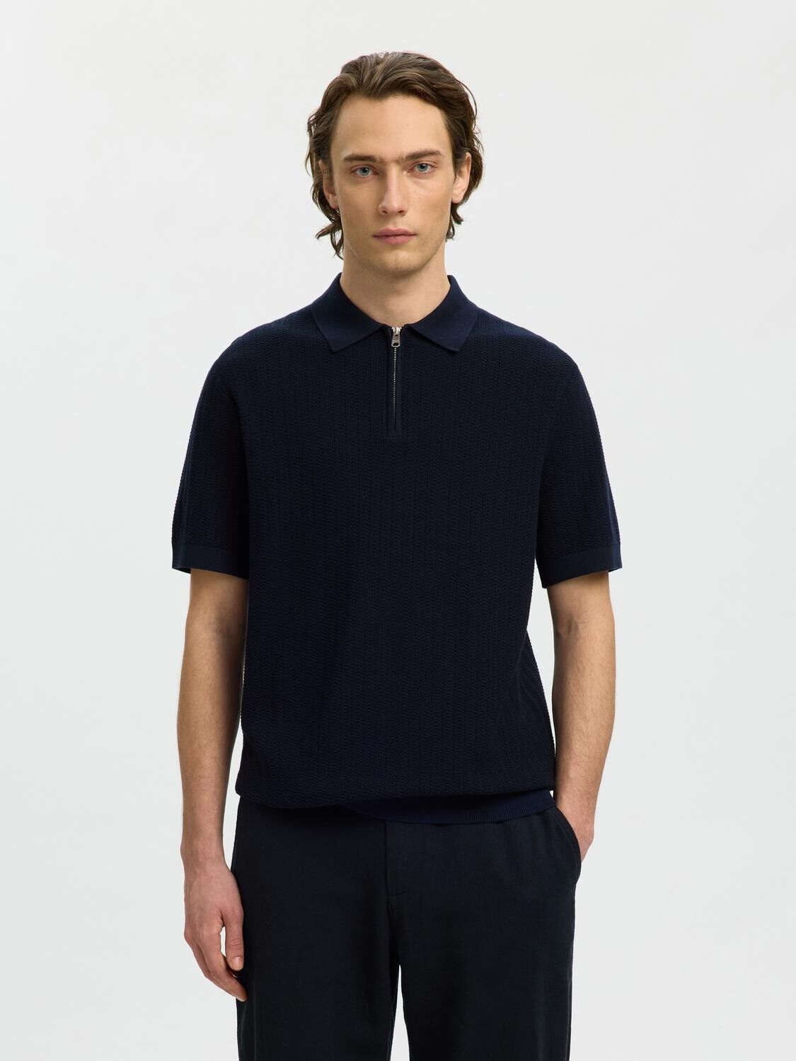 Slmcran Ss Knit Structure Zip Polo Noos