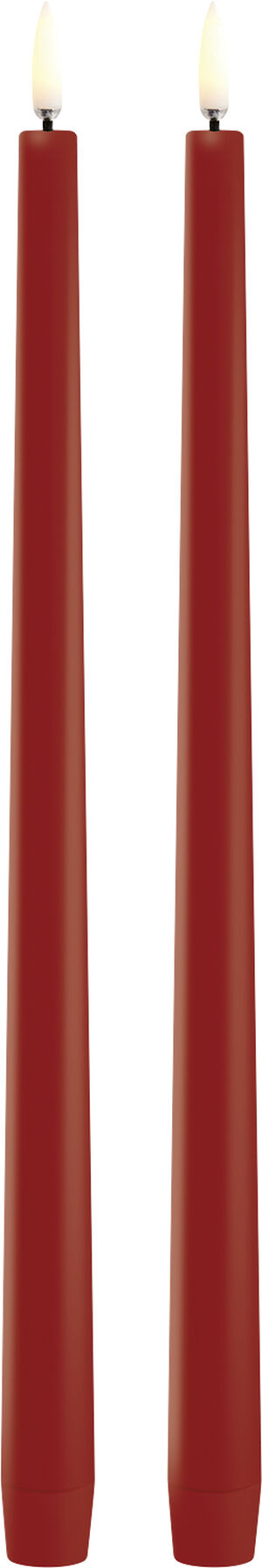LED slim taper candle, Red, Smooth, 2-pack, 2,3x32 cm