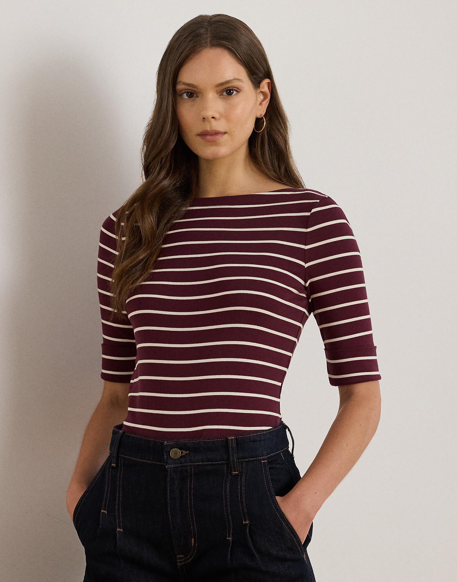 Striped Stretch Cotton Boatneck Tee