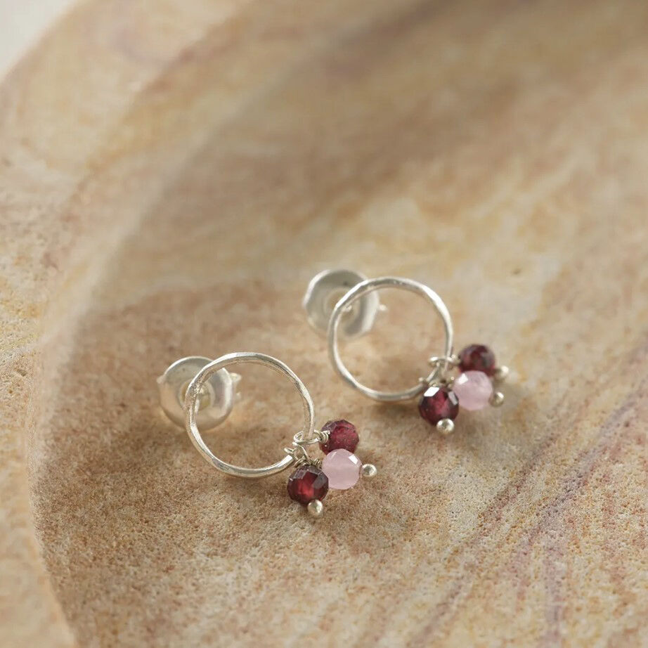 Genuine Garnet Rose Quartz Earrings SP