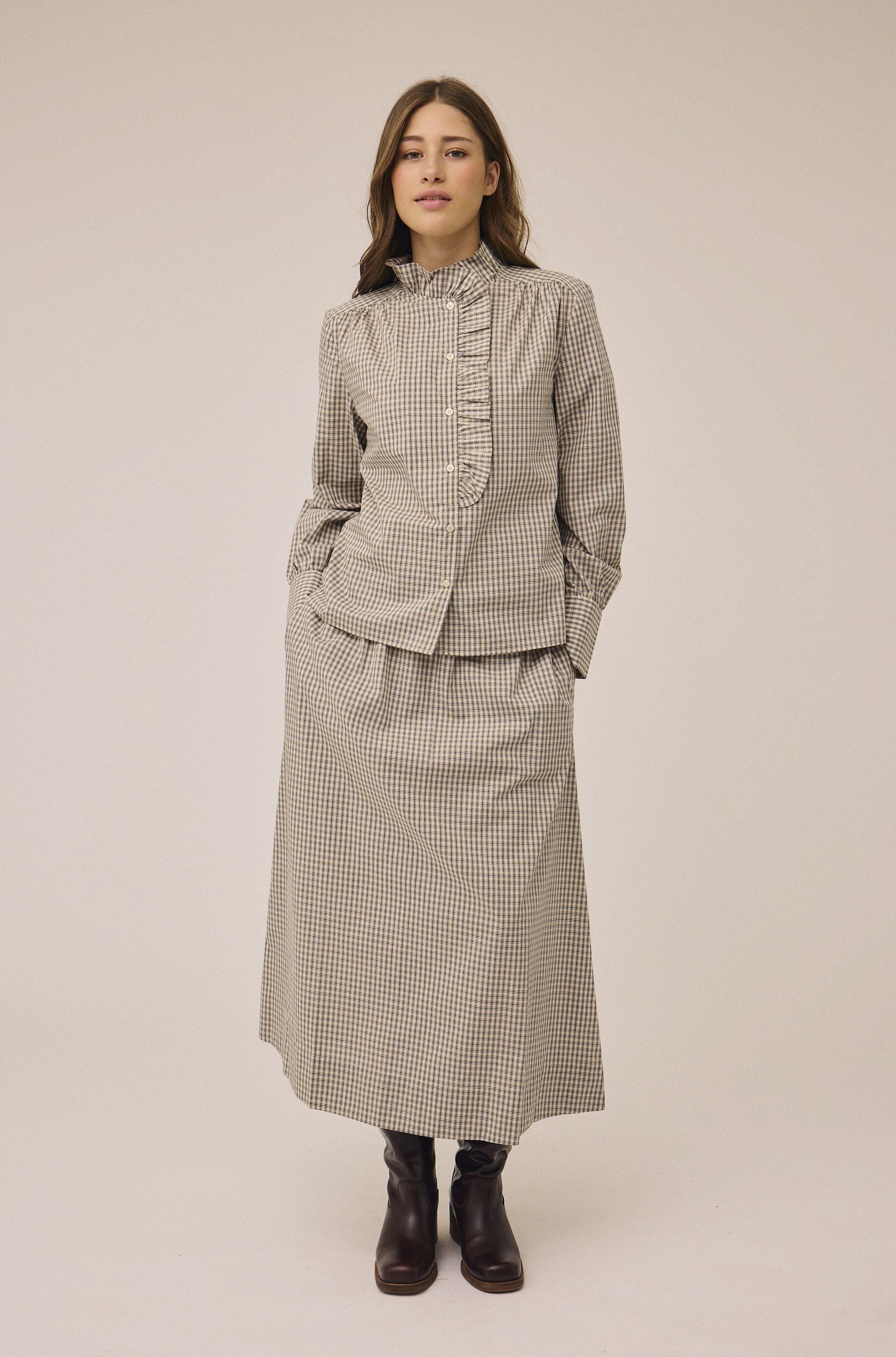 Ellen 4 Check Cotton Frill Shirt - 100% Cotton GOTS