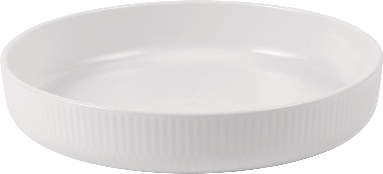 Hvid Riflet ovnfast fad rundt 27 cm.