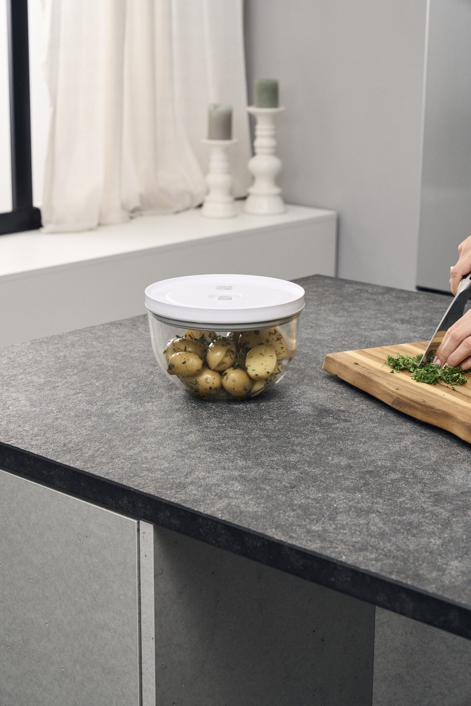 Fresh & Save BOWLS L&aring;g til vakuumsk&aring;l M / 18 cm, Hvid