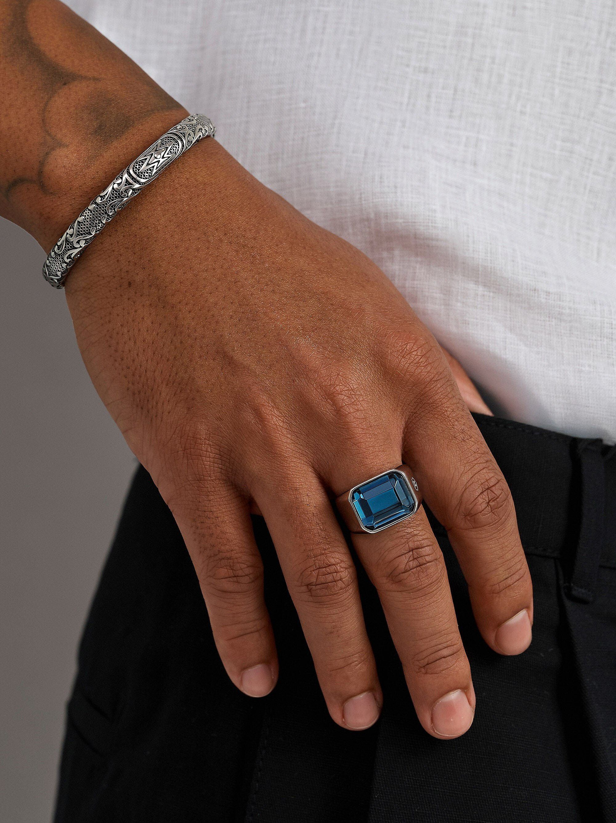 Blue Zircon Signet Ring in Silver