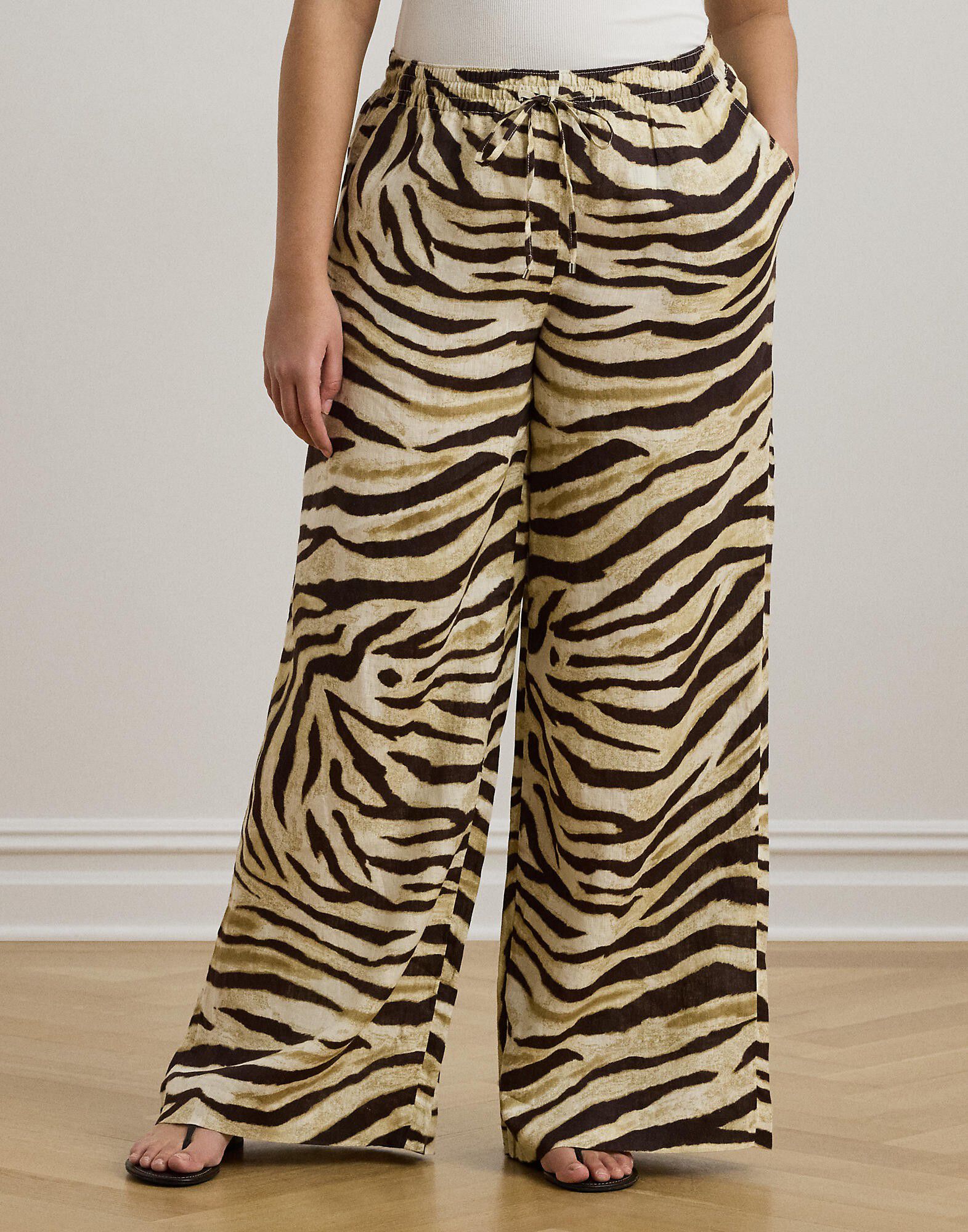 Zebra-Print Linen Wide-Leg Pant