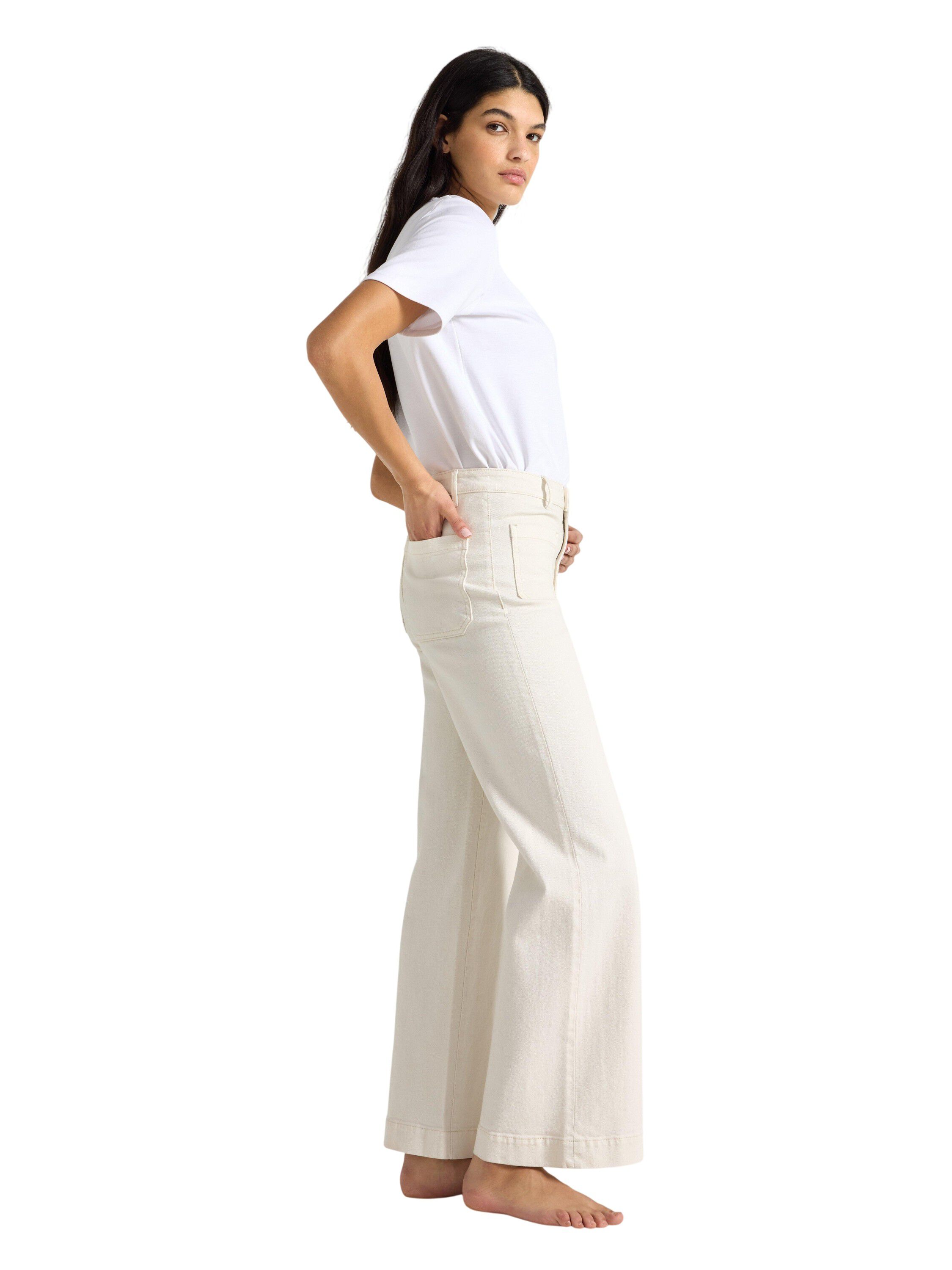 Jeans med h&oslash;y midje i bomullsdenim