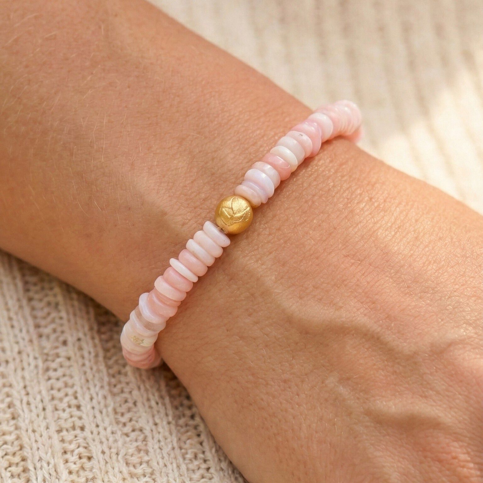 Pink Opal Peace Disc Bracelet