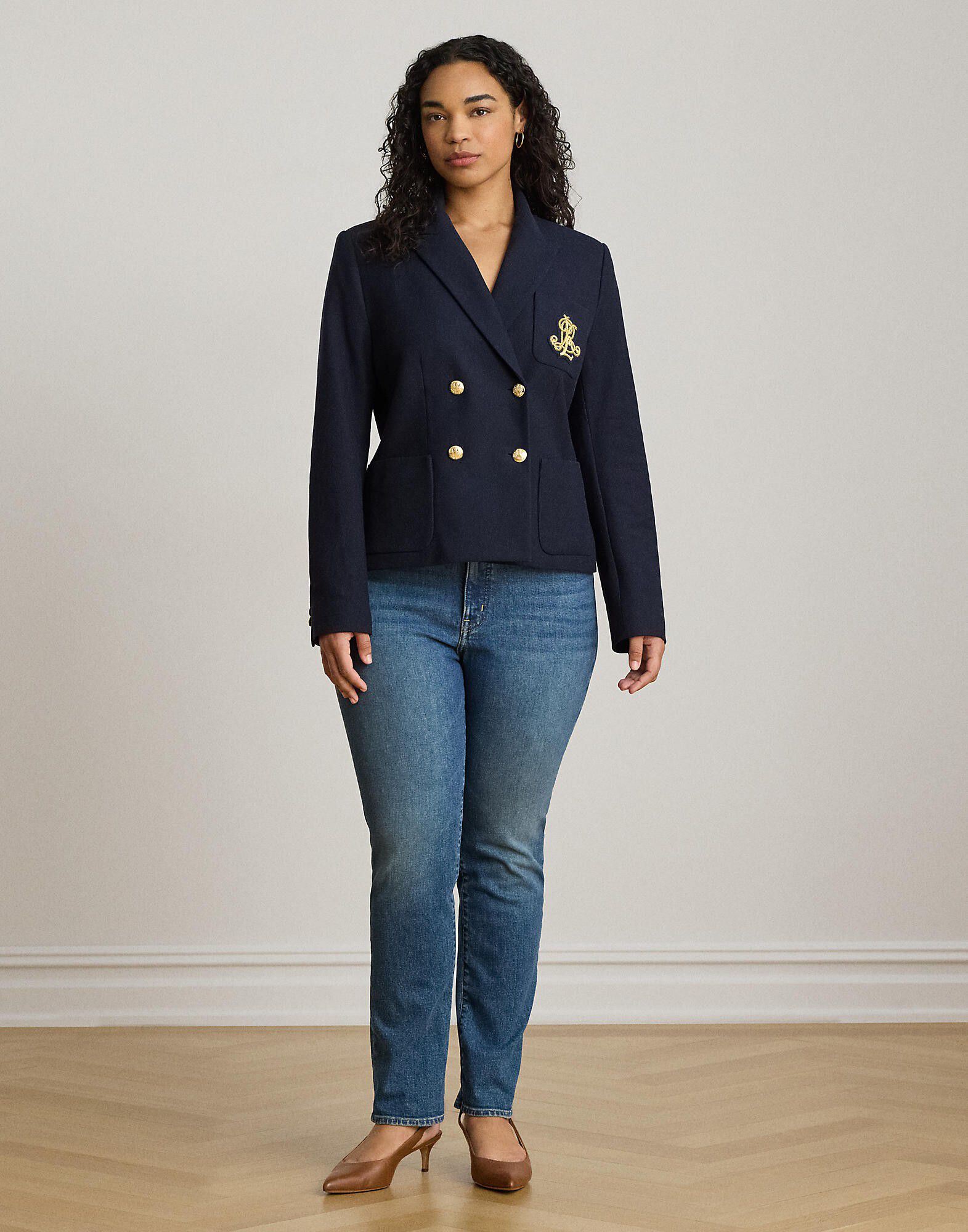 Double-Breasted Stretch Piqu&eacute; Blazer
