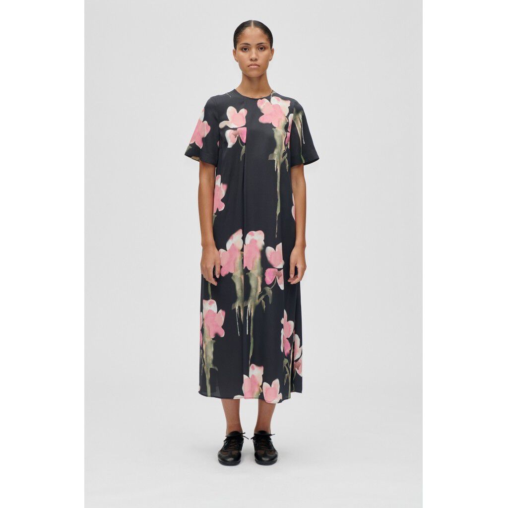 2263 Dry Viscose, Flowy Short Sleeve Midi Dress