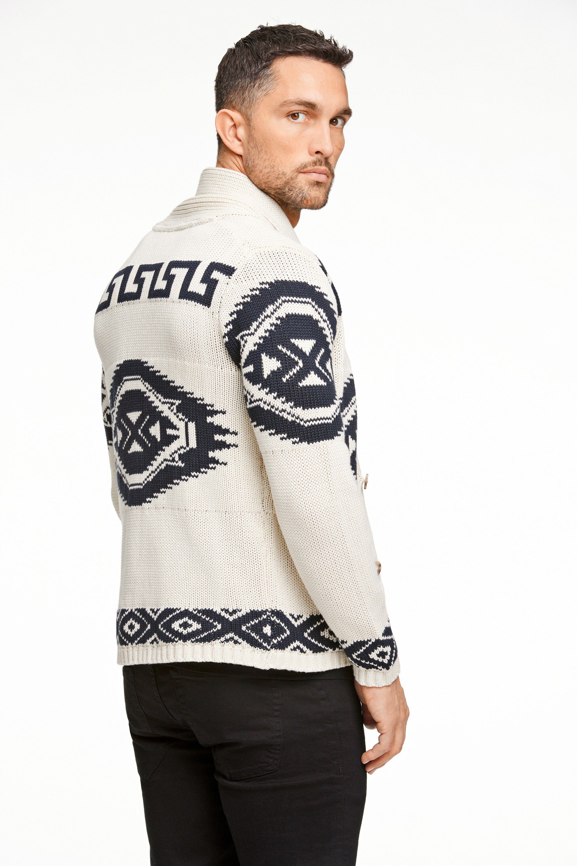 Shawl collar intarsia cardigan