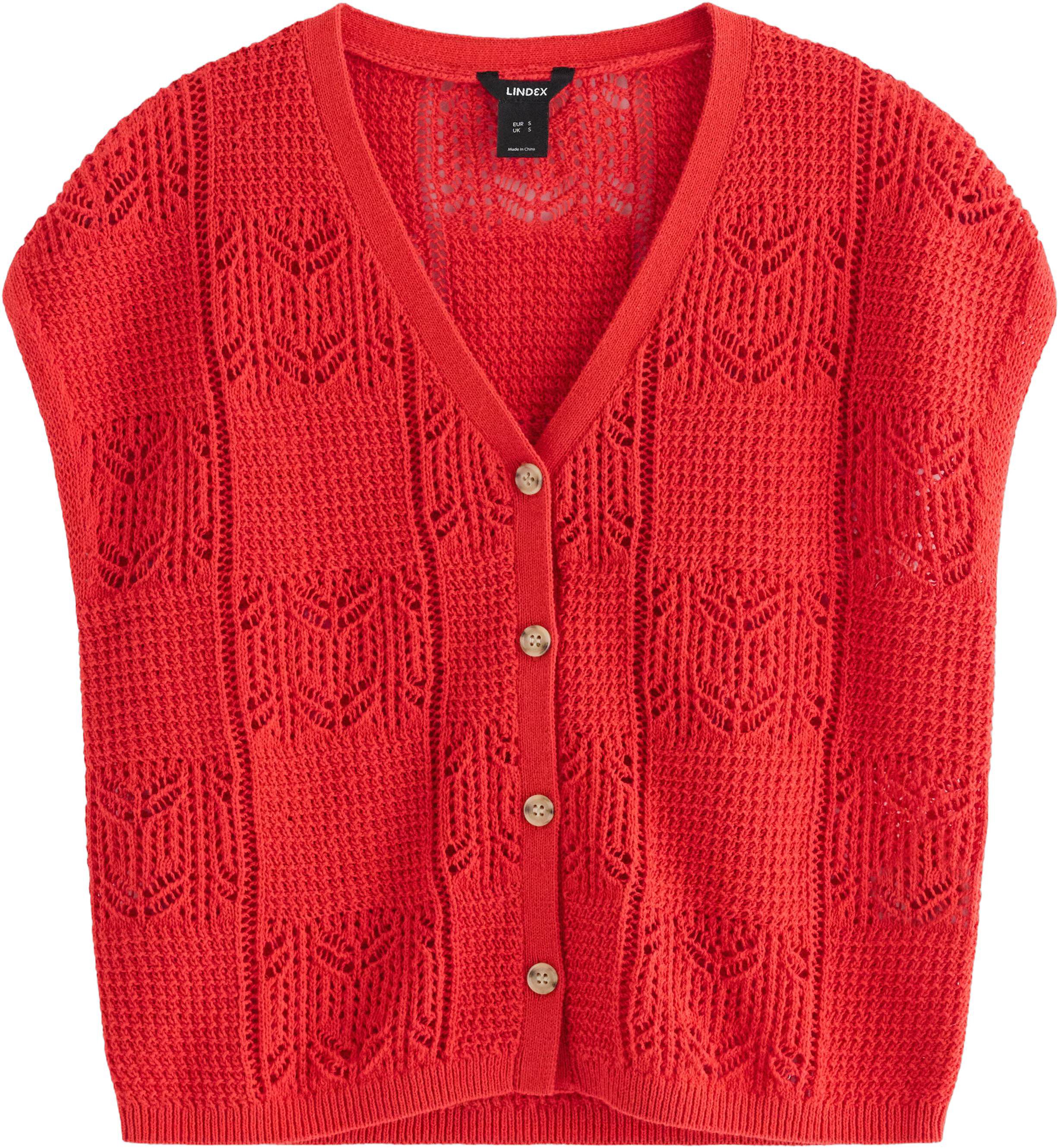 Pattern-knitted sleeveless cardigan