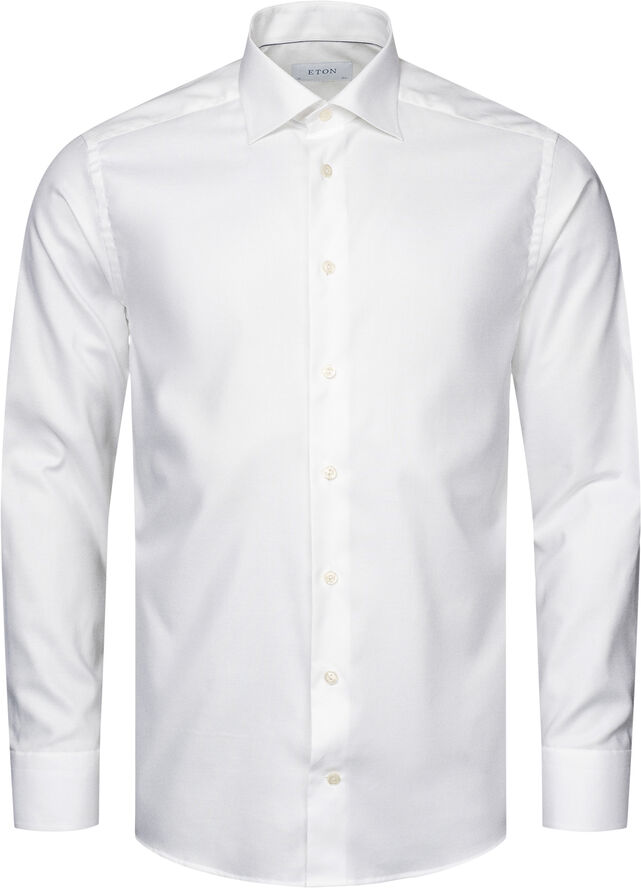 Slim Fit White Semi Solid Cotton & Tencel Lyocell Shirt