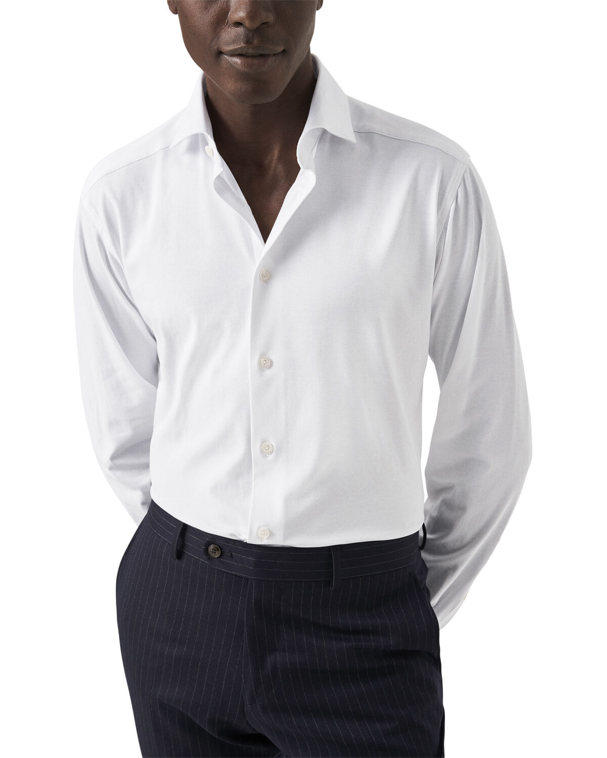 Slim Fit Navy Blue Solid Four-Flex Stretch Shirt