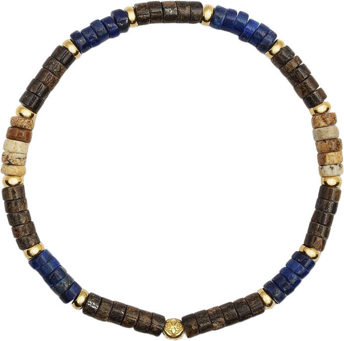 Men's Wristband with Blue Lapis, Jasper and Coconut Heishi Beads and G