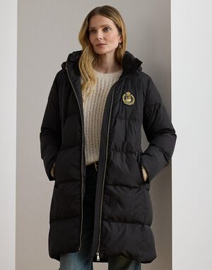 Crest-Patch Hooded Quilted Down Coat