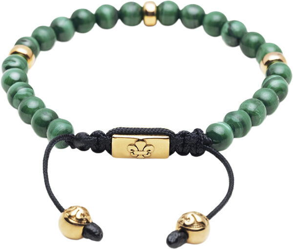 Men's Beaded Bracelet with Malachite and Gold Plating