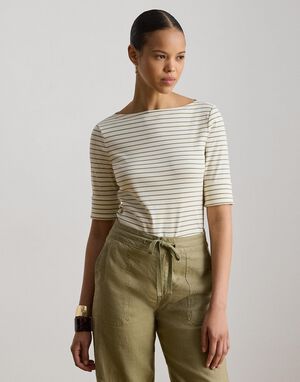 Striped Stretch Cotton BoatneckStriped Stretch Cotton Boatneck Tee