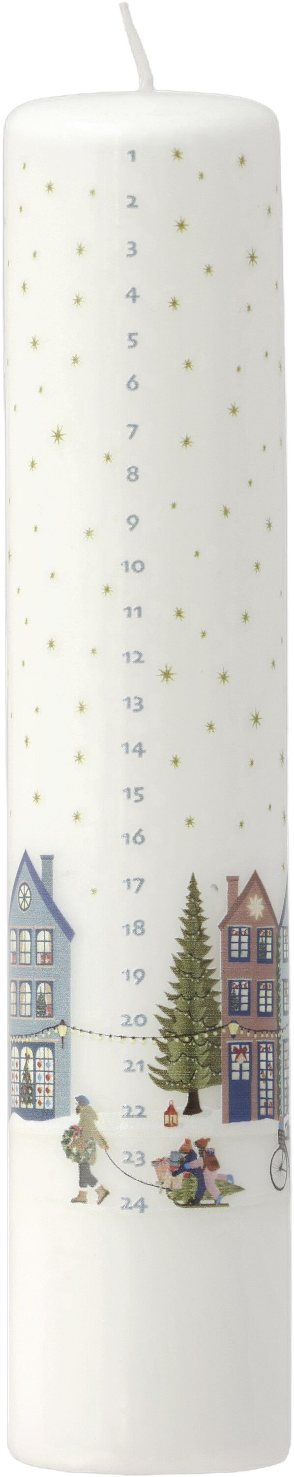 Kalenderlys Vinter 5 x 25 cm Hvit/Gullstjerne Parafin