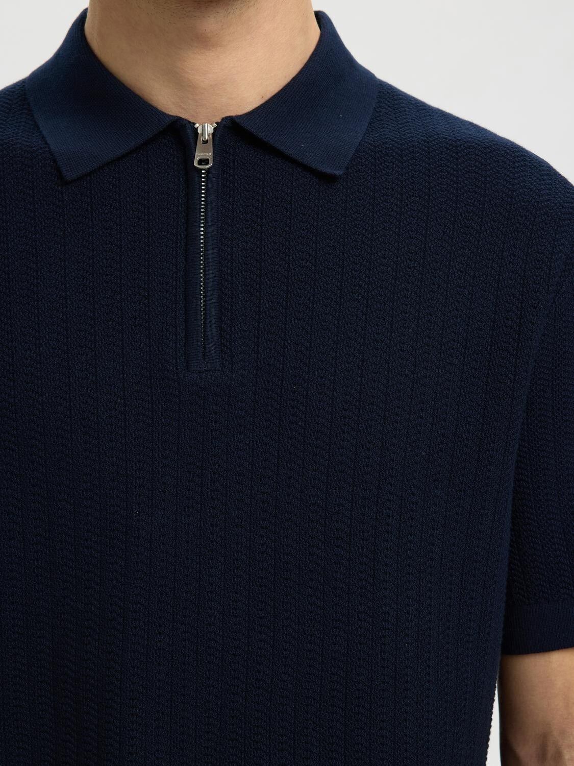 Slmcran Ss Knit Structure Zip Polo Noos