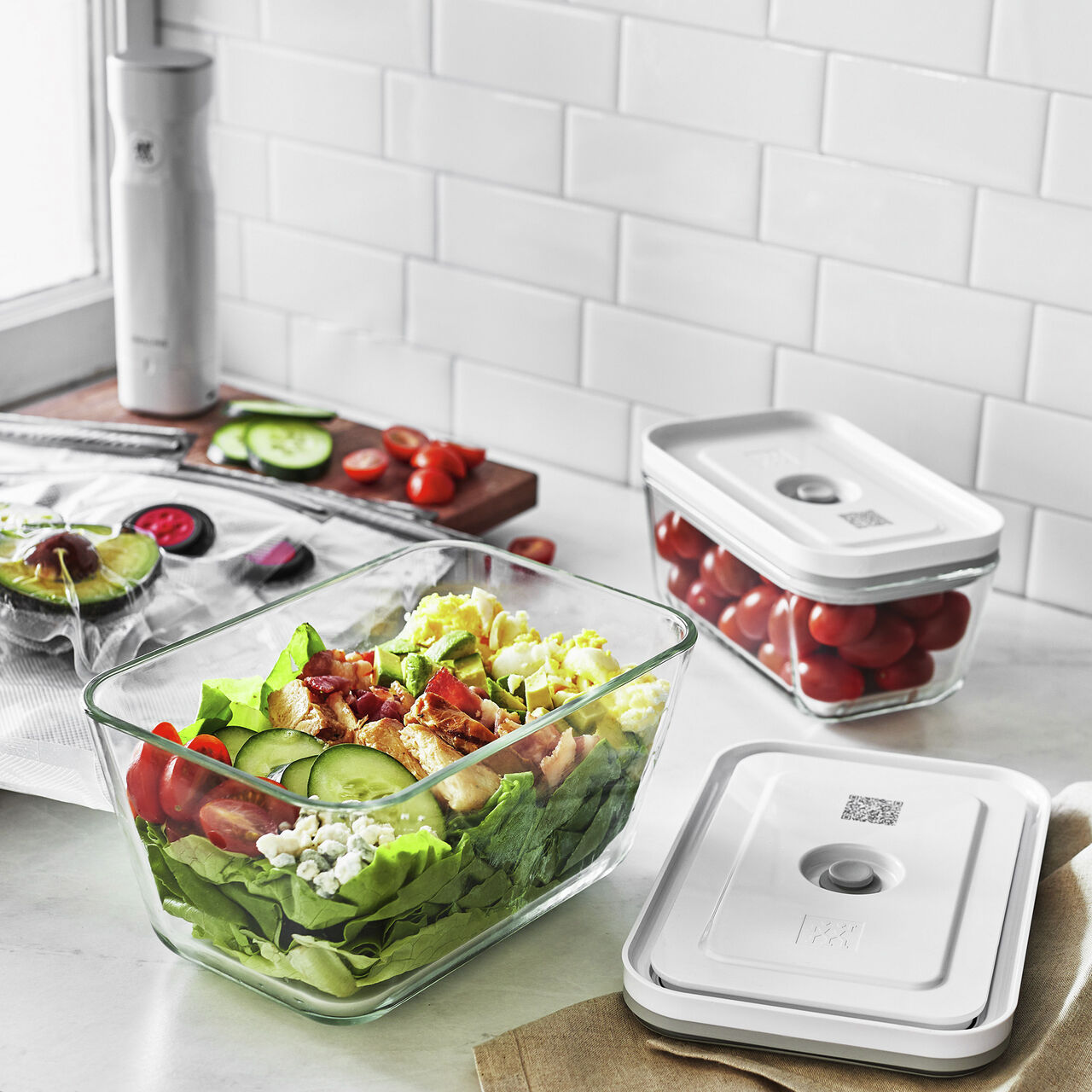 Fresh & Save Vakuum beholders&aelig;t 3d i glas. S,M, L