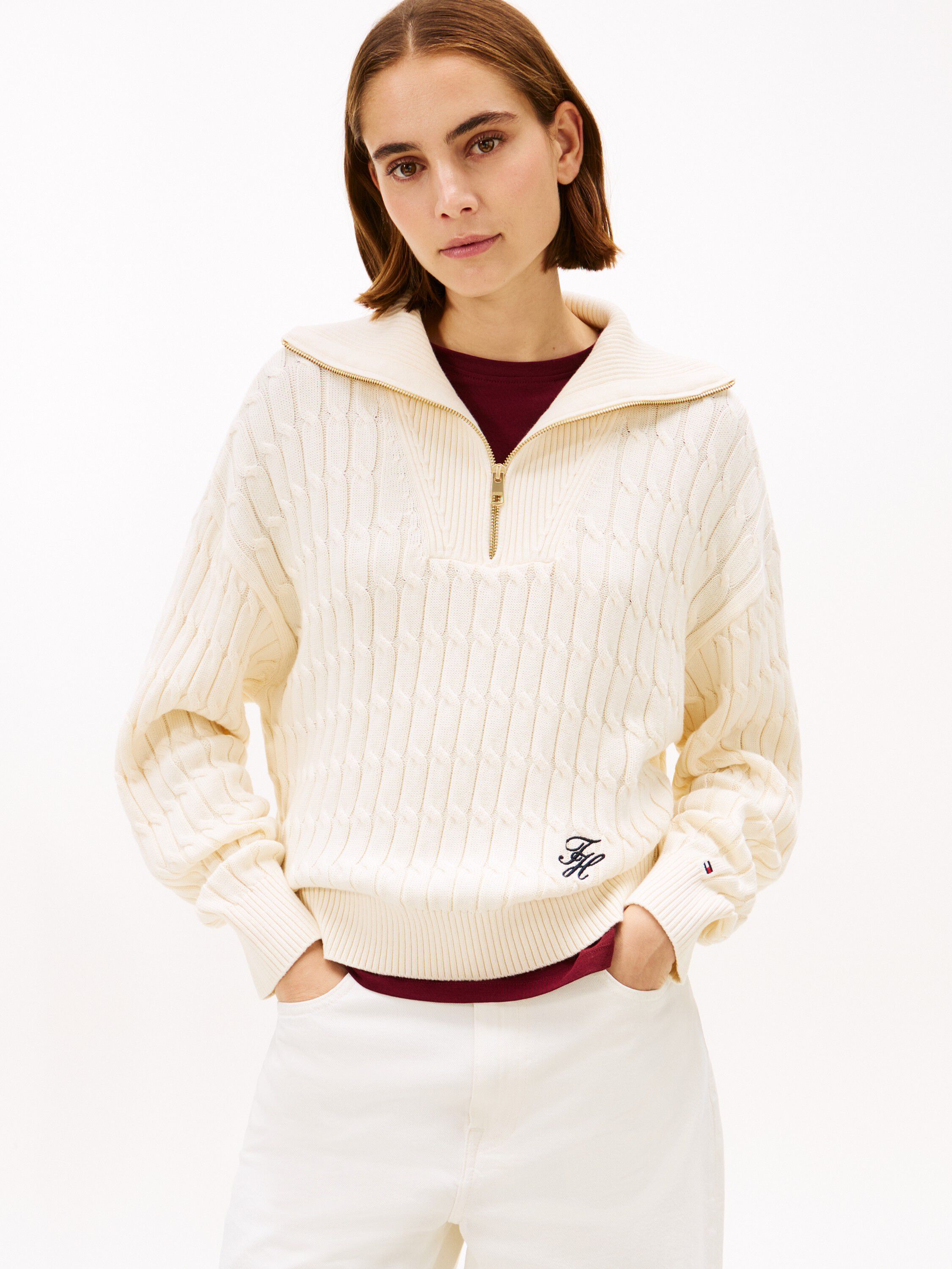 Relaxed Cable Knit Half-Zip Jumper