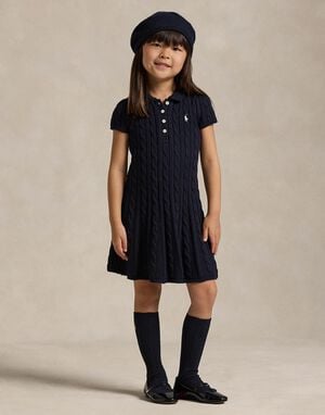 Cable-Knit Cotton Polo Sweater Dress