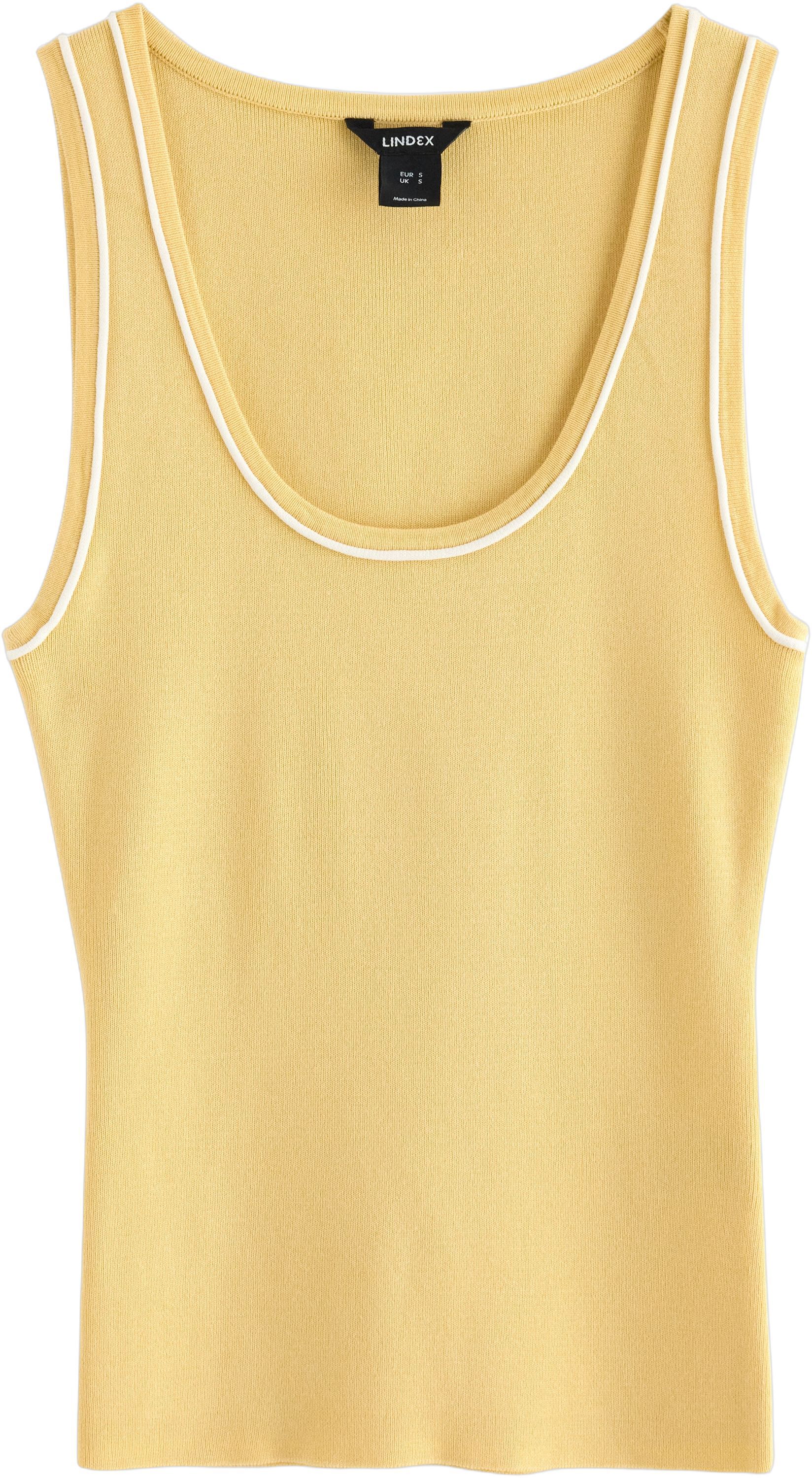 Finstrikket tanktop med kontrasts&oslash;m