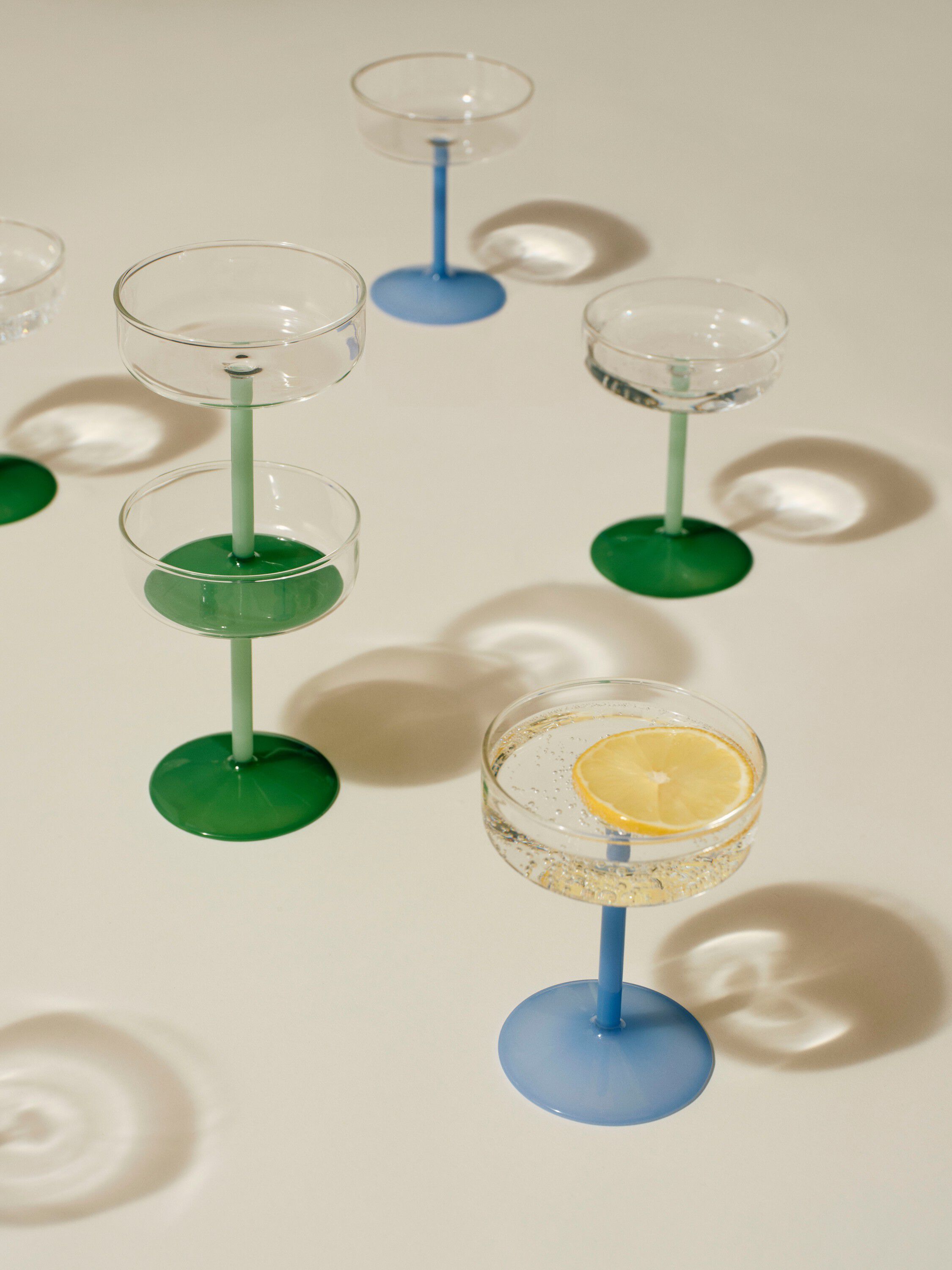 Tint Coupe Glass-Set of 2-Clear, jade light green and jade dark green