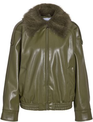 NMZOFIA SHINY PU FUR COLLAR JACKET