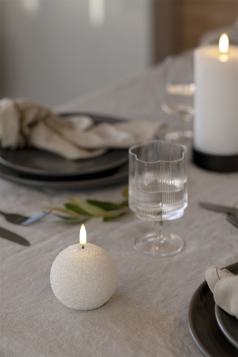 LED round candle, Nordic white, Glitter, 7x7 cm