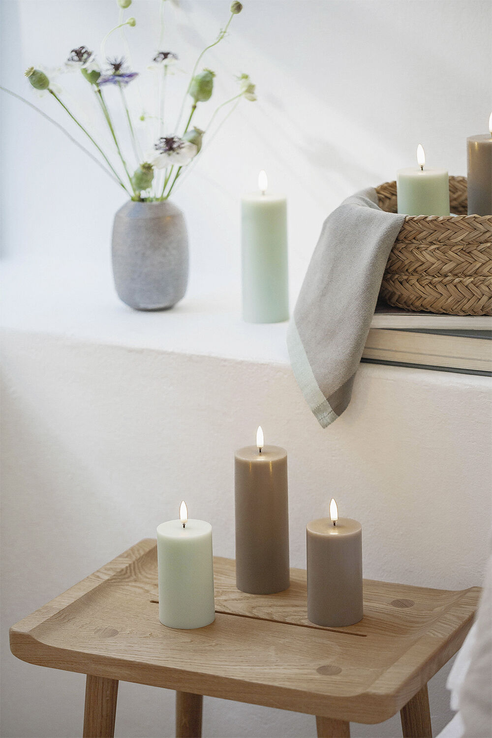 LED pillar candle, Dusty Green, Smooth, 5,8x15,2 cm