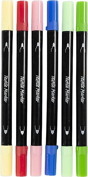 Tekstiltusch, streg 2,3+3,6, ass. farver, 6 stk.