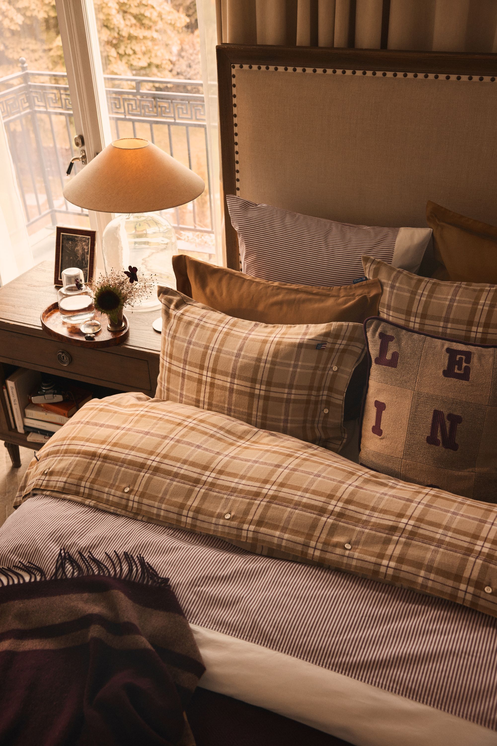 Letter Patch Tweed Organic Cotton Pillow Cover
