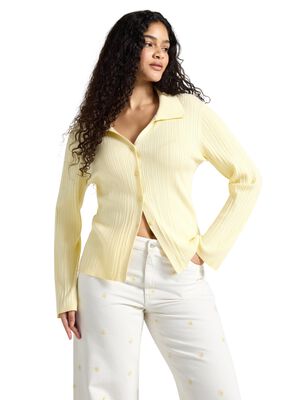 Tynn, ribbestrikket cardigan med v-