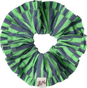 FRILL EDGE SCRUNCHIE - NAVY POP GREEN STRIPE