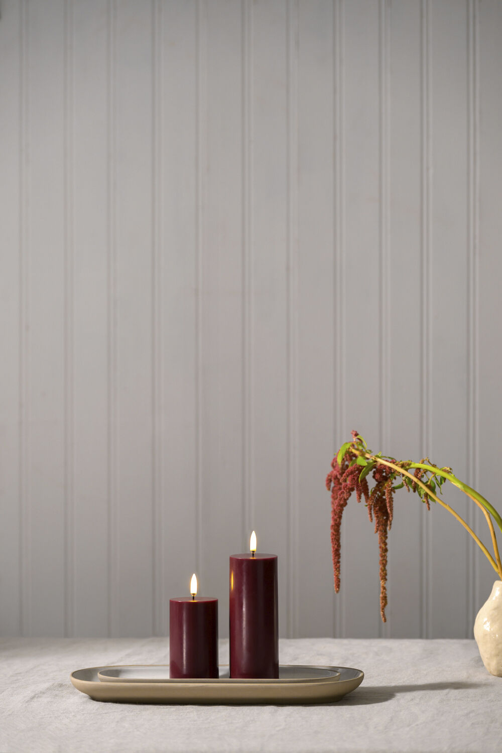 LED pillar candle, Wine red. Smooth, 5,8x10,1 cm