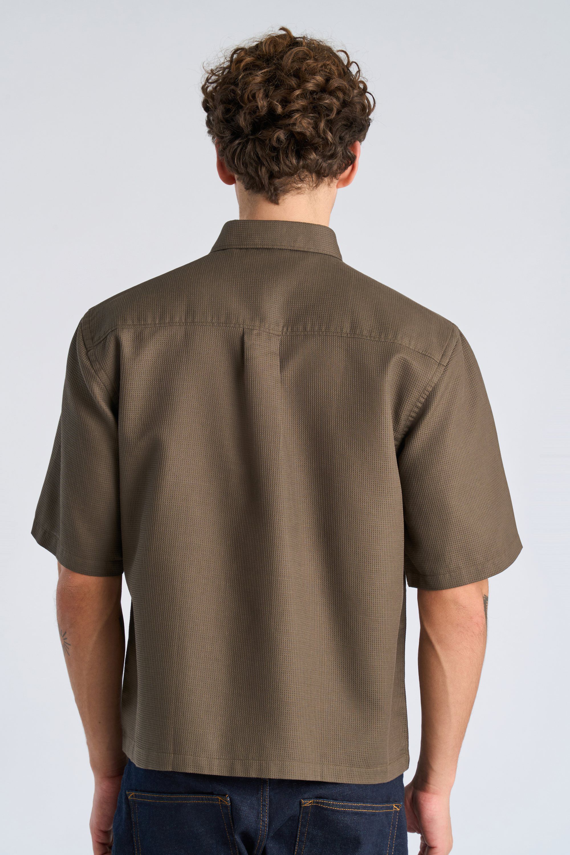 Solid dobby cotton shirt S/S