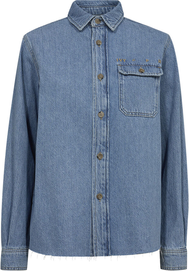 IVY-Uta Distressed L/S Shirt Wash Mid Blue