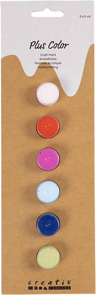 Plus Color Hobbymaling, st&aelig;rke farver, 6x5ml.