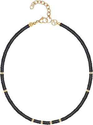 Women's Heishi Black Onyx Choker with Gold