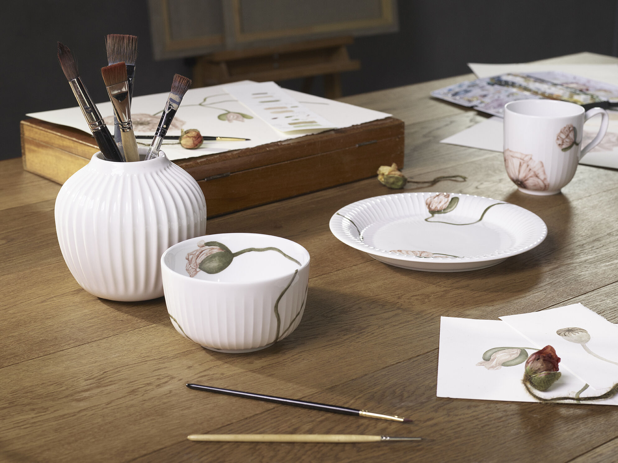 Hammersh&oslash;i Poppy Sk&aring;l &Oslash;12 cm hvid med dekoration