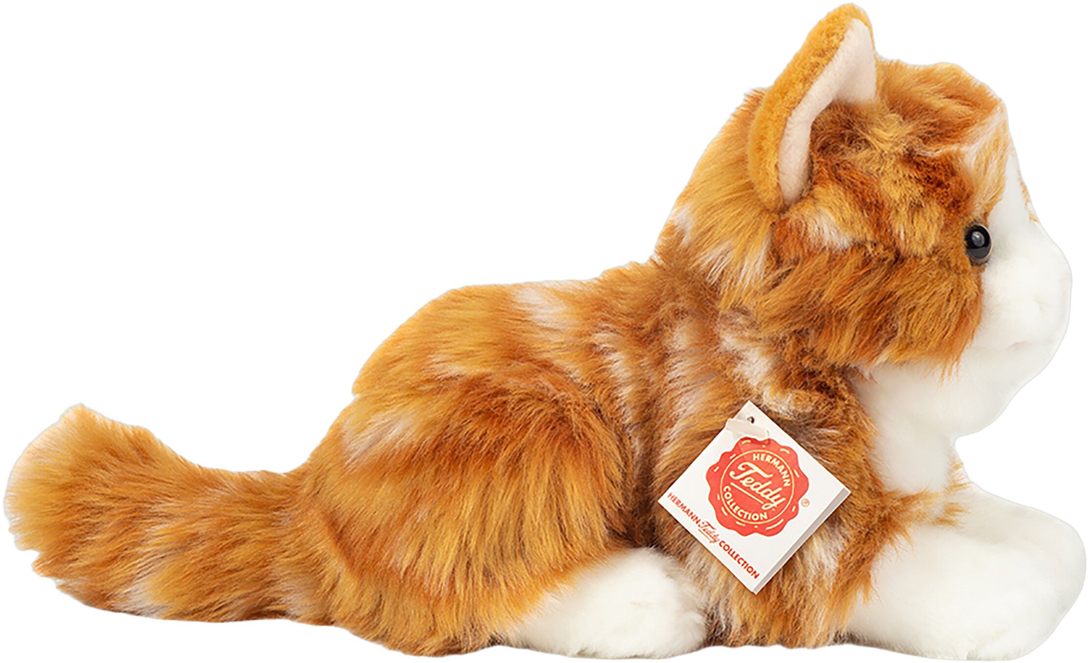 Teddy Hermann - Liggende kat r&oslash;dstribet 20 cm