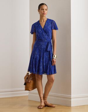 Paisley Crinkle Georgette Surplice Dress