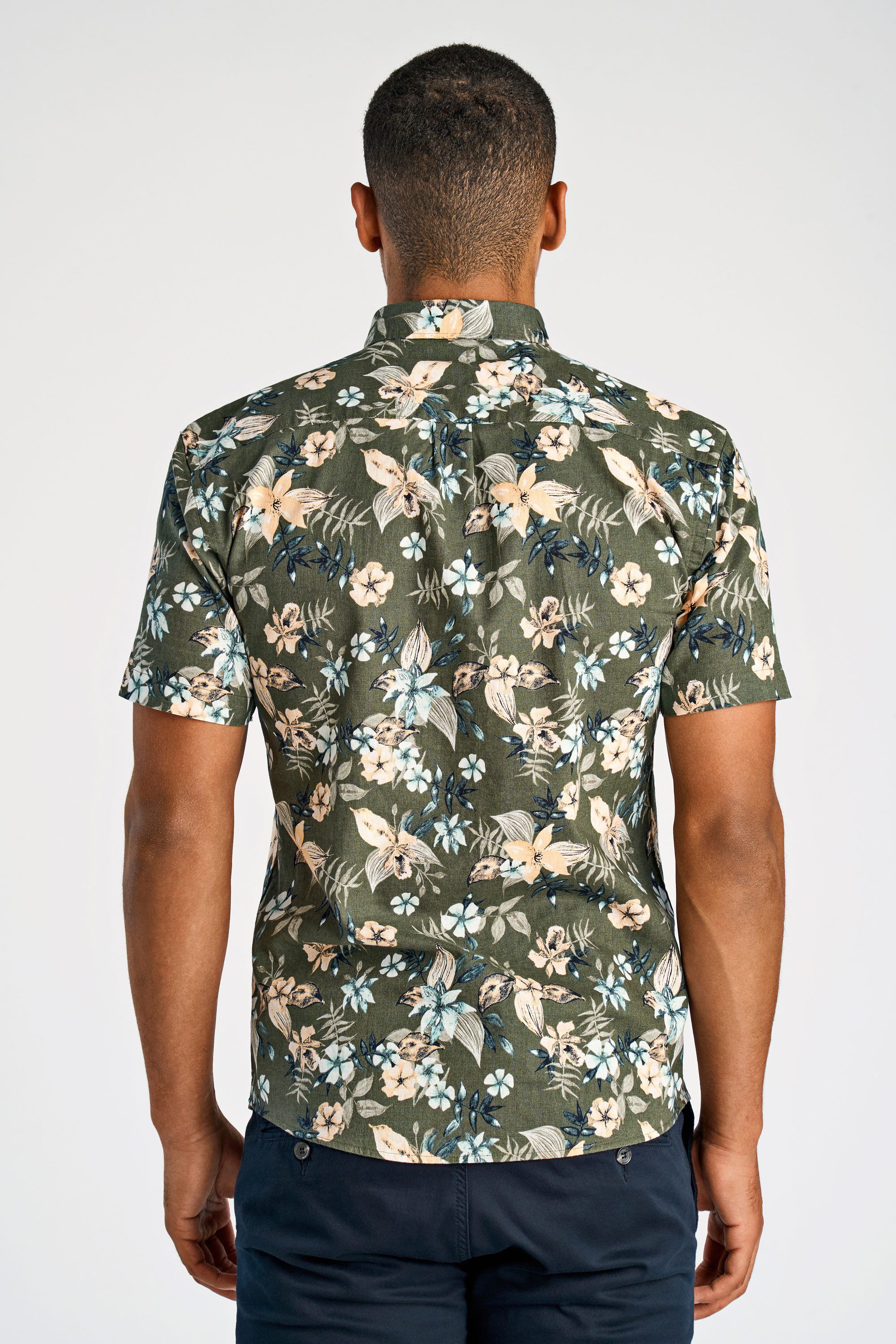 Printed cotton/linen shirt S/S